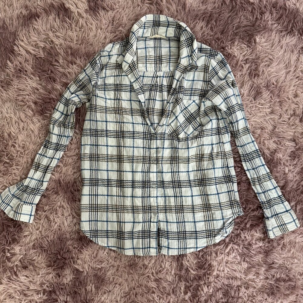 Lucky Brand Blue & Brown Stripes on White Flannel Long-Sleeve Shirt